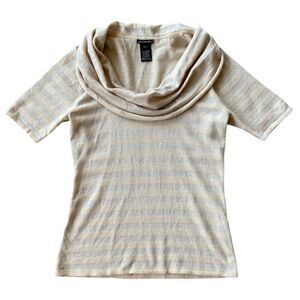 Holt Renfrew Cashmere Blend Beige & Silver Striped Cowl Sweater Size Extra Large